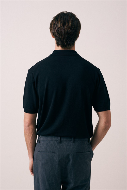 Wholesale Mens Black Knit Polo Shirt