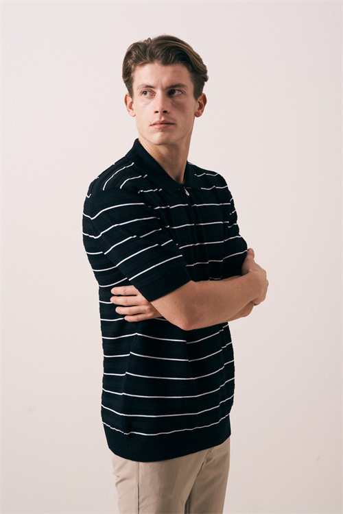 Wholesale Mens Black Knit Polo Shirt