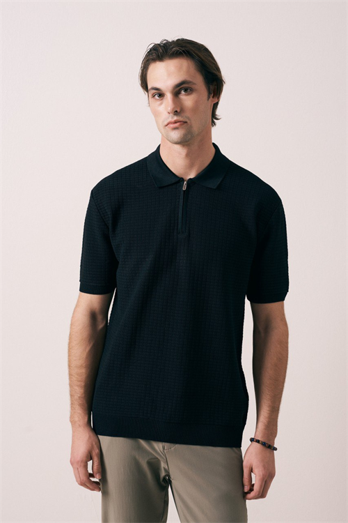 Wholesale Mens Black Knit Polo Shirt