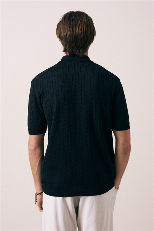 Wholesale Mens Black Knit Polo Shirt