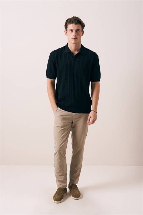 Wholesale Mens Black Knit Polo Shirt
