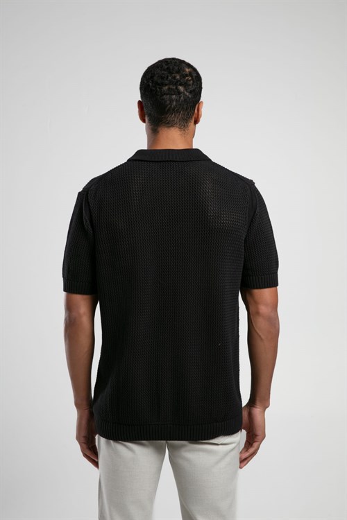 Wholesale Mens Black Knit Polo Shirt