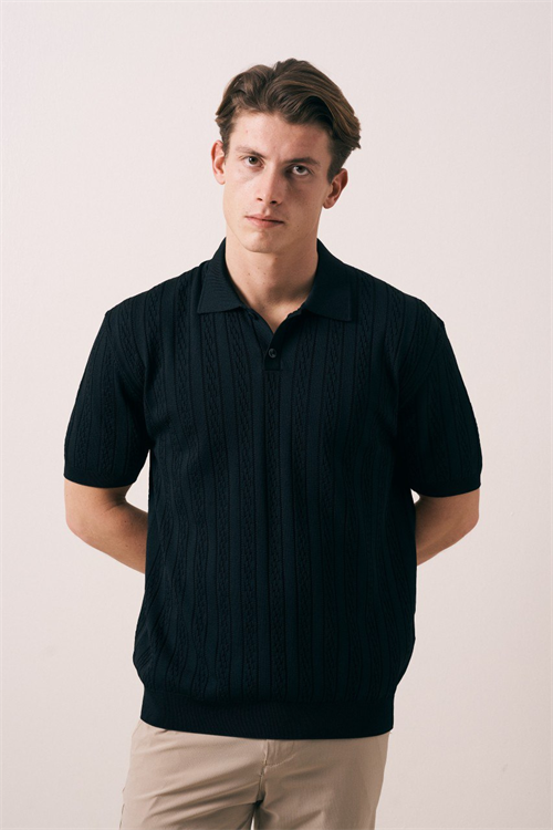 Wholesale Mens Black Knit Polo Shirt