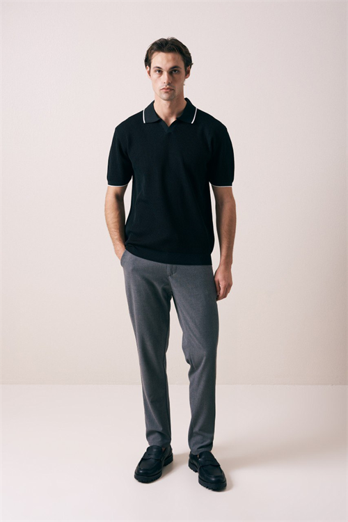 Wholesale Mens Black Knit Polo Shirt