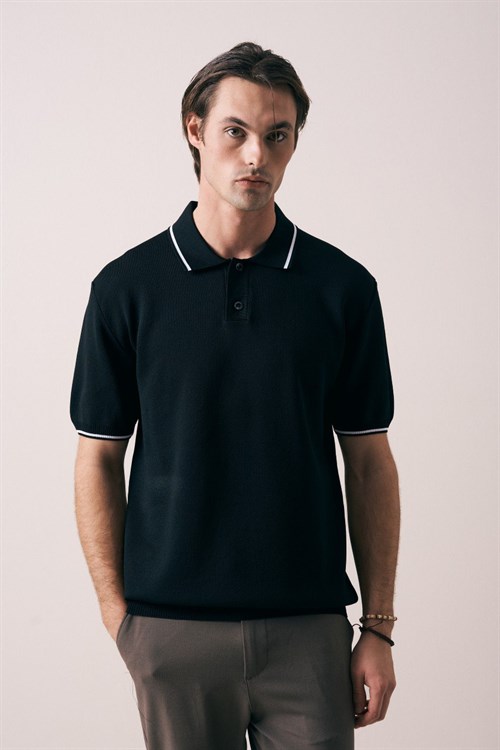 Wholesale Mens Black Knit Polo Shirt