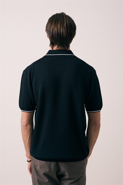 Wholesale Mens Black Knit Polo Shirt