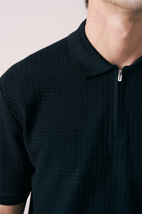 Wholesale Mens Black Knit Polo Shirt
