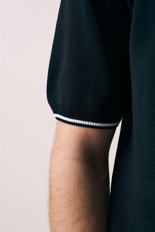 Wholesale Mens Black Knit Polo Shirt