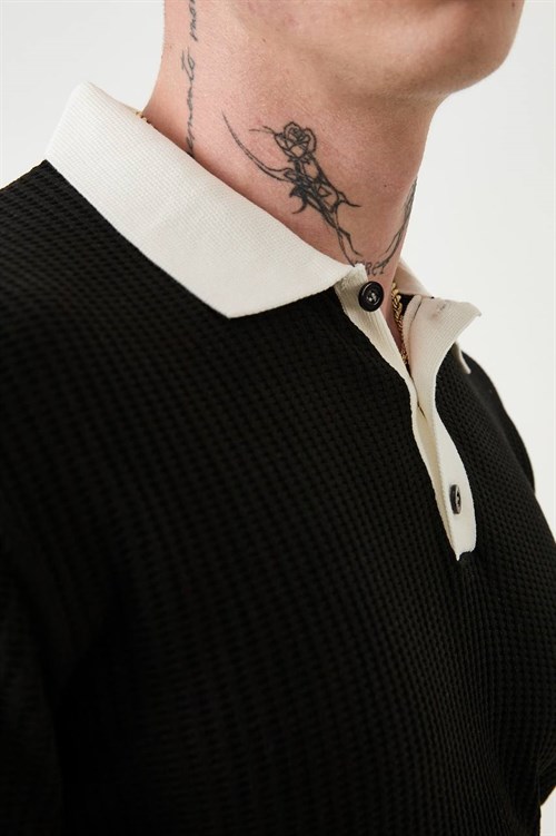 Wholesale Mens Black Knit Polo Shirt
