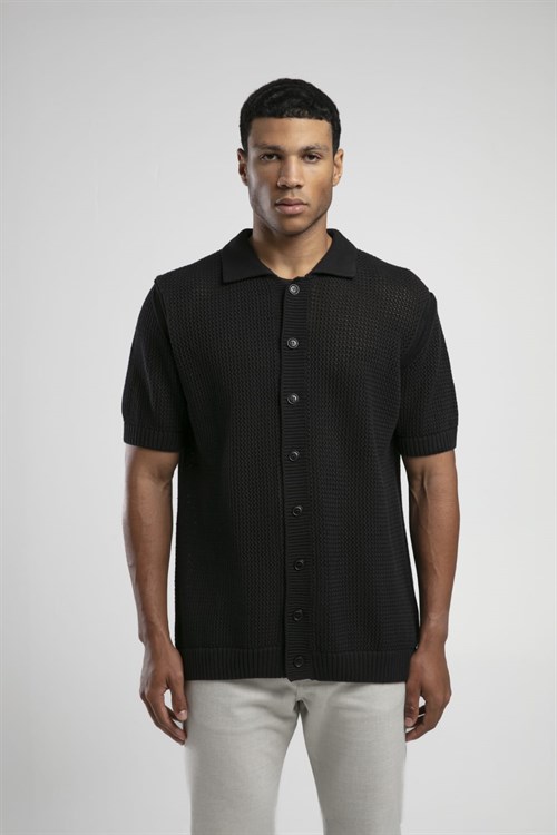 Wholesale Mens Black Knit Polo Shirt
