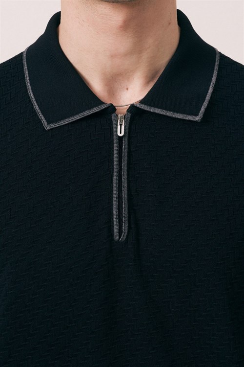 Wholesale Mens Black Knit Polo T-Shirt