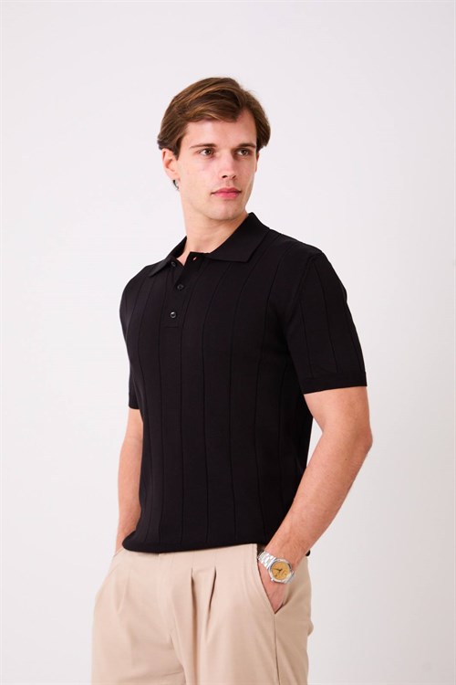 Wholesale Mens Black Knit Polo T-Shirt