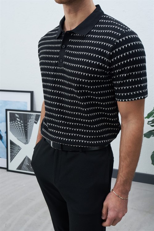 Wholesale Mens Black Knit Polo T-Shirt
