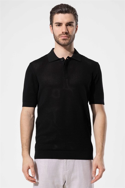 Wholesale Mens Black Knit Polo T-Shirt