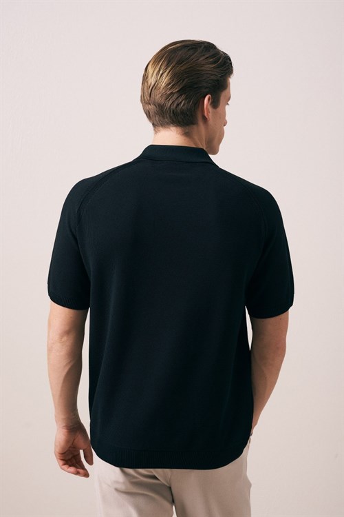 Wholesale Mens Black Knit Polo T-Shirt