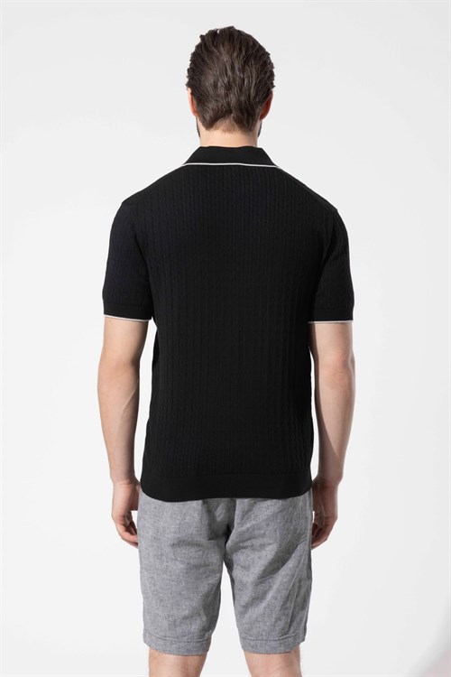 Wholesale Mens Black Knit Polo T-Shirt