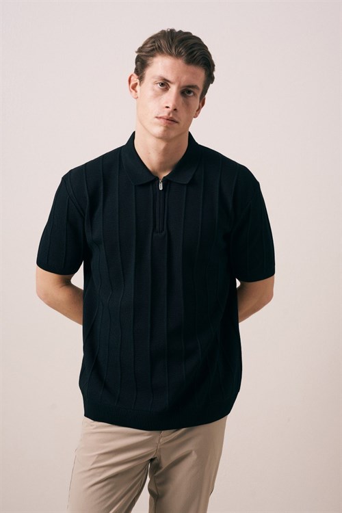 Wholesale Mens Black Knit Polo T-Shirt