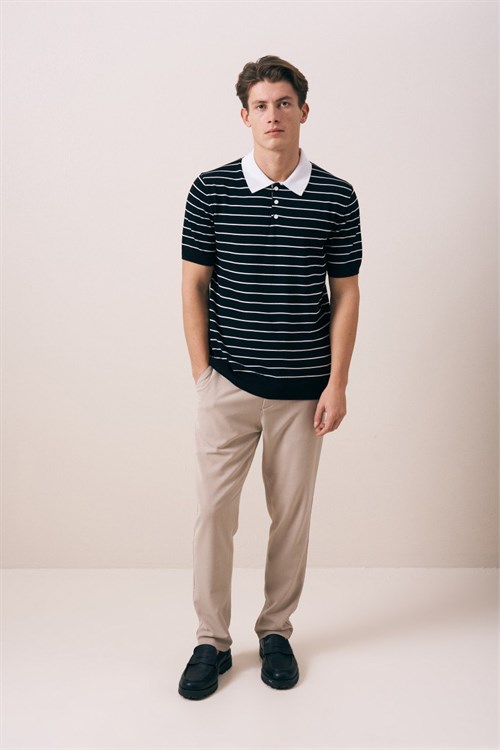 Wholesale Mens Black Knit Polo T-Shirt