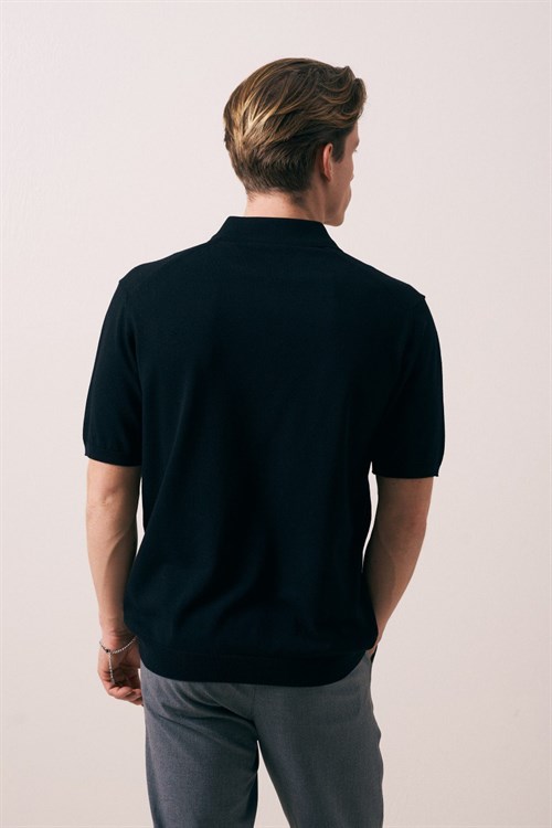 Wholesale Mens Black Knit Polo T-Shirt