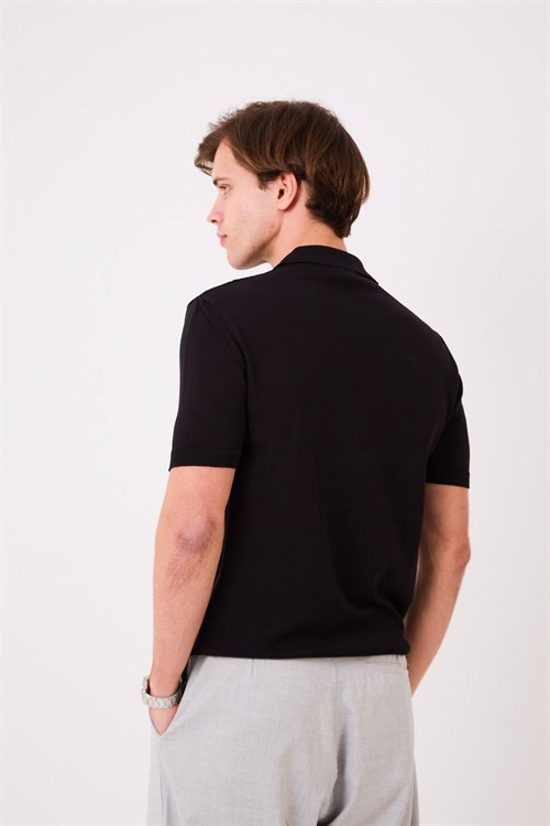 Wholesale Mens Black Knit Polo T-Shirt