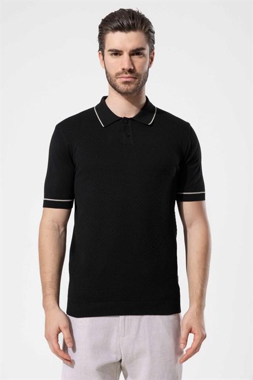 Wholesale Mens Black Knit Polo T-Shirt