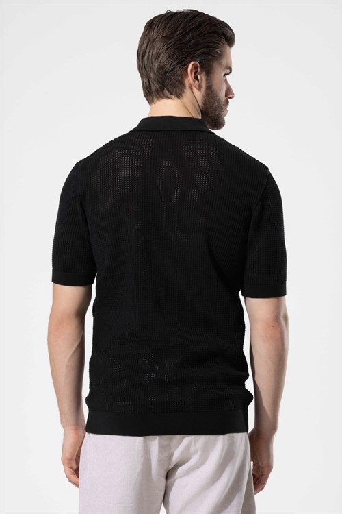 Wholesale Mens Black Knit Polo T-Shirt