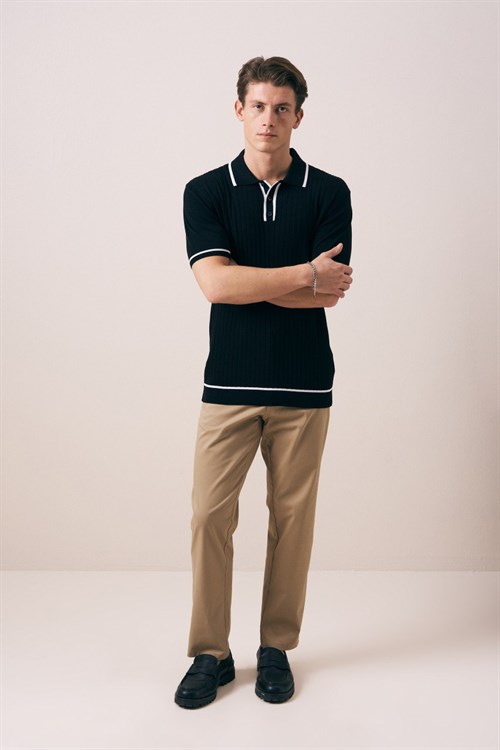 Wholesale Mens Black Knit Polo T-Shirt