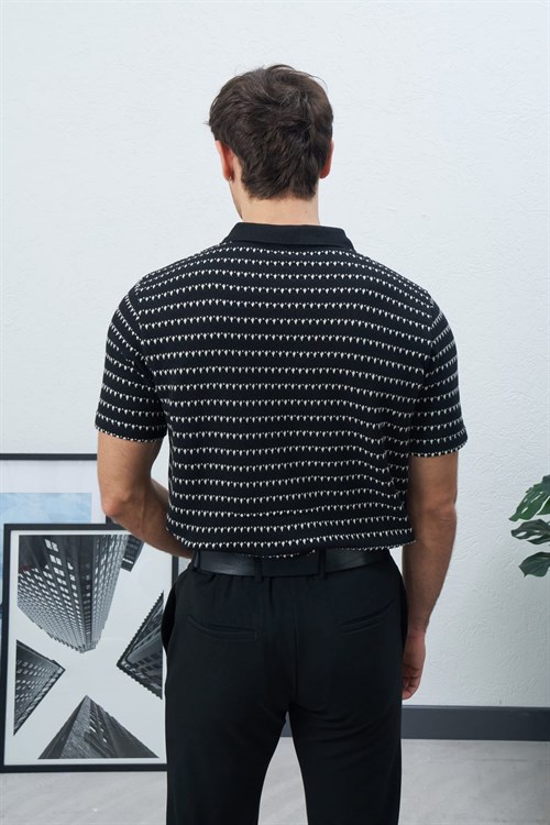 Wholesale Mens Black Knit Polo T-Shirt