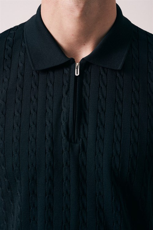 Wholesale Mens Black Knit Polo T-Shirt
