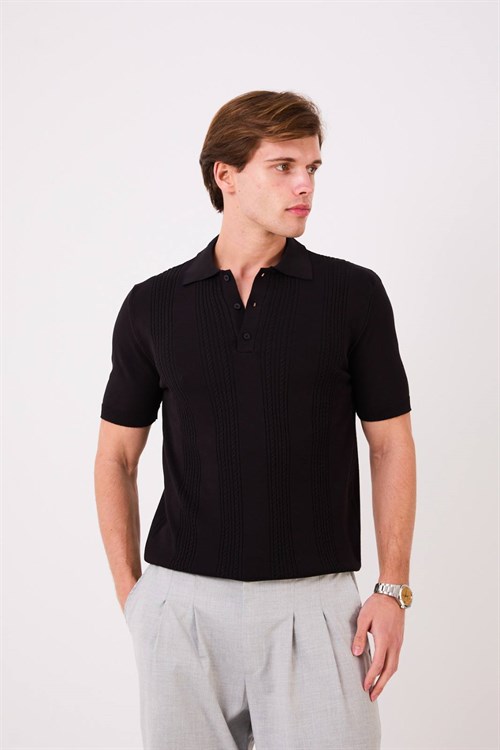 Wholesale Mens Black Knit Polo T-Shirt