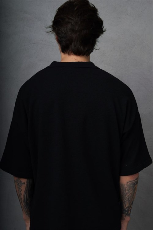 Wholesale Mens Black Knit Polo T-Shirt