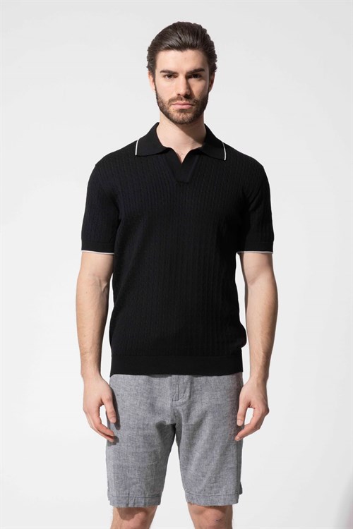 Wholesale Mens Black Knit Polo T-Shirt