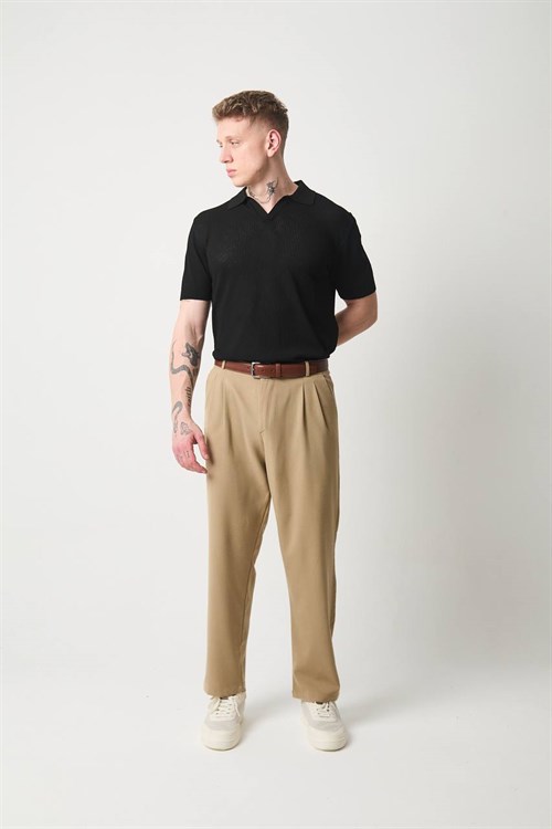 Wholesale Mens Black Knit Polo T-Shirt