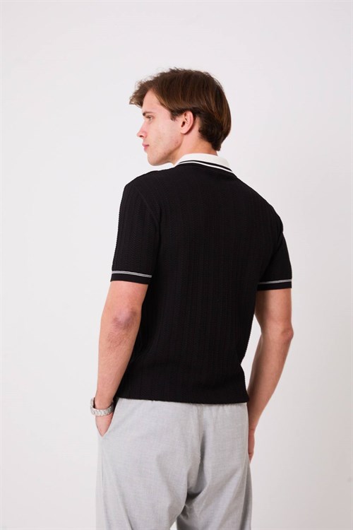 Wholesale Mens Black Knit Polo T-Shirt