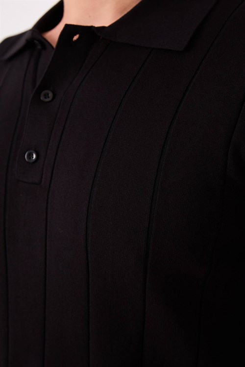 Wholesale Mens Black Knit Polo T-Shirt