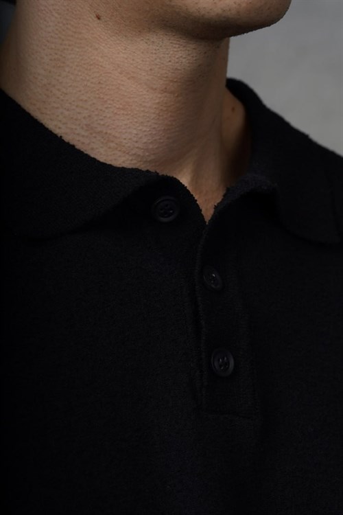 Wholesale Mens Black Knit Polo T-Shirt