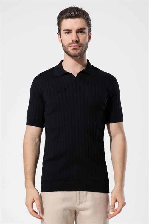 Wholesale Mens Black Knit Polo T-Shirt
