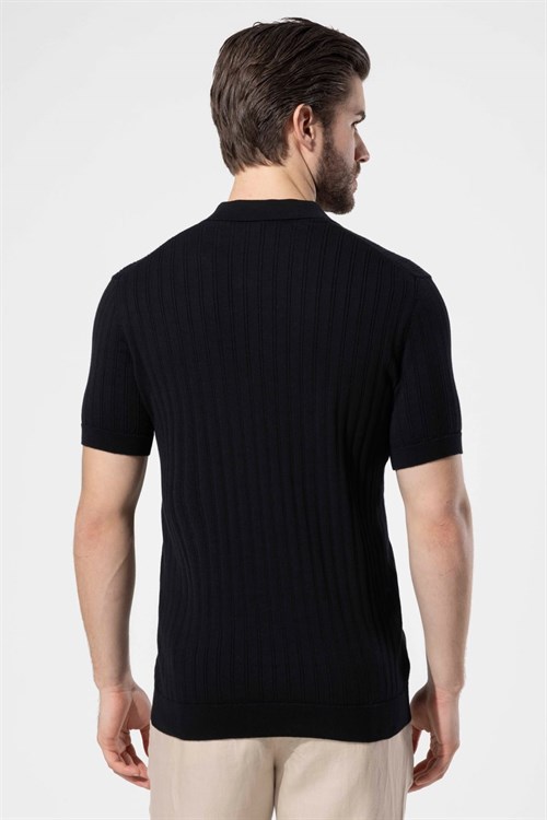 Wholesale Mens Black Knit Polo T-Shirt