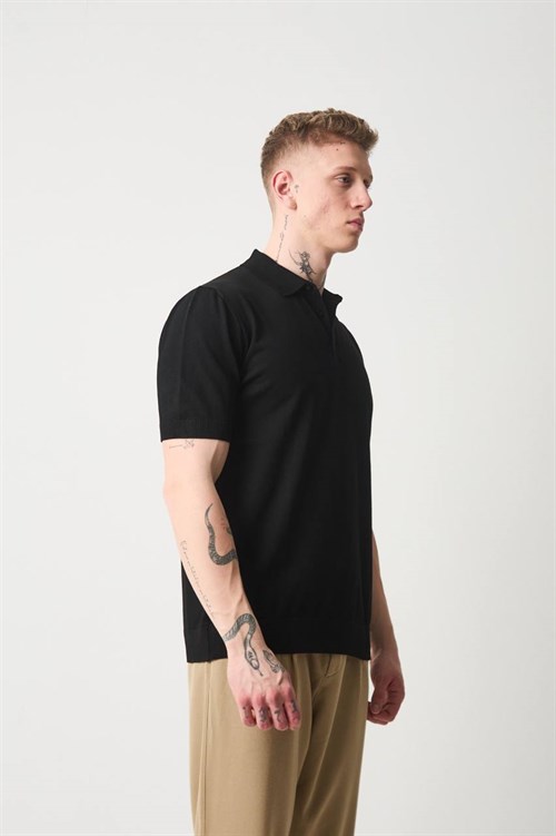 Wholesale Mens Black Knit Polo T-Shirt