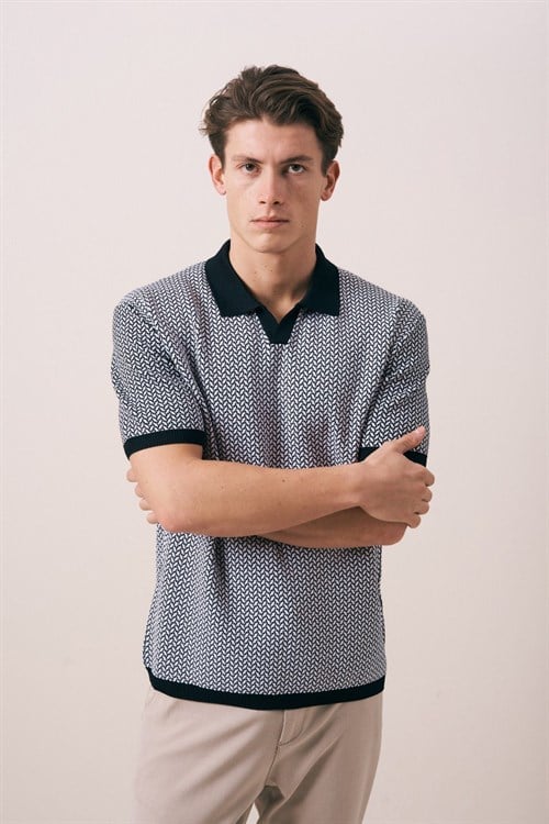 Wholesale Mens Black Knit Polo T-Shirt