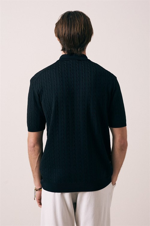 Wholesale Mens Black Knit Polo T-Shirt