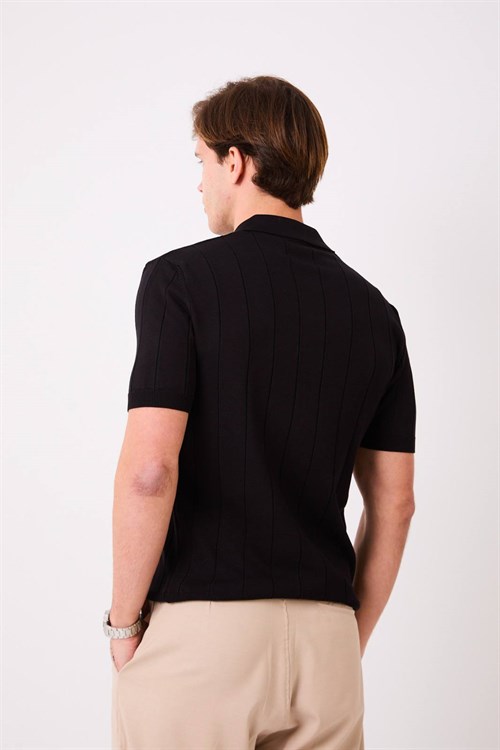 Wholesale Mens Black Knit Polo T-Shirt