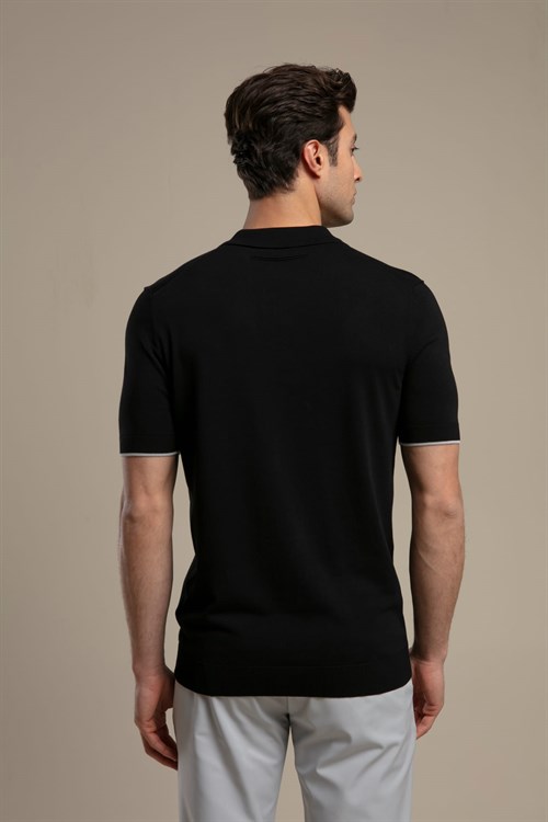 Wholesale Mens Black Knit Polo T-Shirt