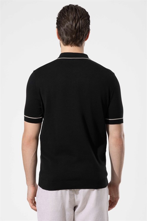 Wholesale Mens Black Knit Polo T-Shirt