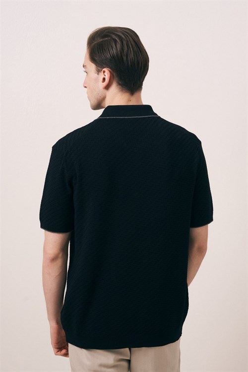 Wholesale Mens Black Knit Polo T-Shirt