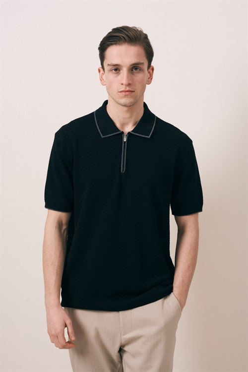 Wholesale Mens Black Knit Polo T-Shirt