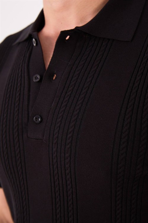 Wholesale Mens Black Knit Polo T-Shirt