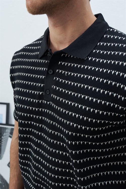 Wholesale Mens Black Knit Polo T-Shirt