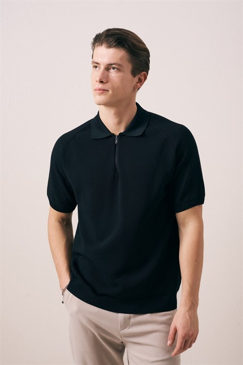 Wholesale Mens Black Knit Polo T-Shirt