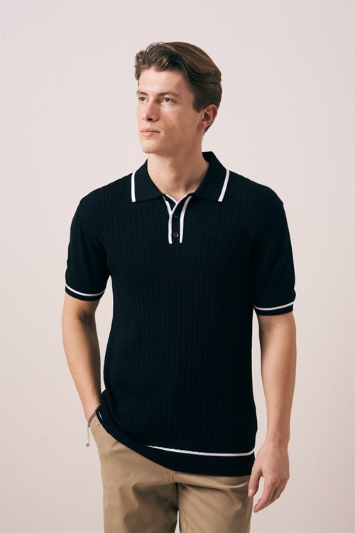 Wholesale Mens Black Knit Polo T-Shirt